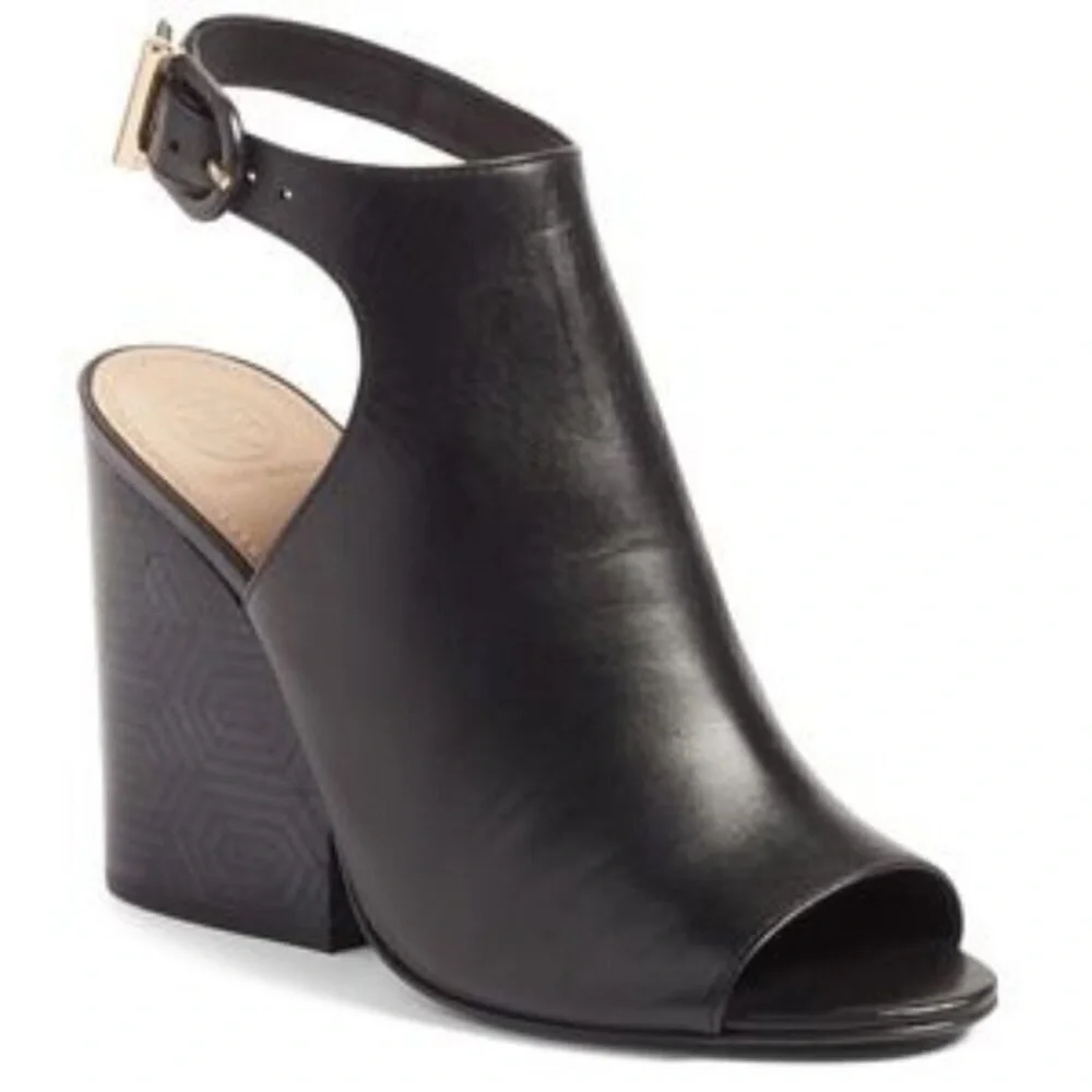 Tory Burch Grove Open Toe Leather Bootie Black Size 7